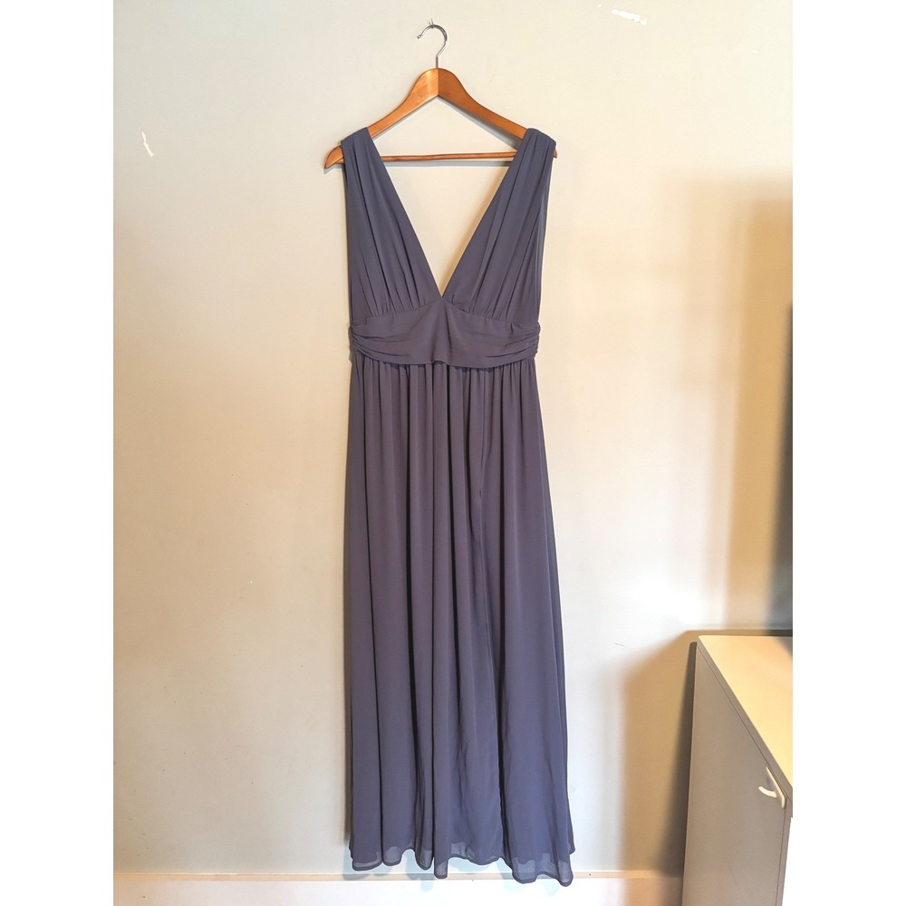 Lulus Heavenly Hues Slate Blue Maxi‎ Dress Sleeveless V Neck Chiffon XL Gown